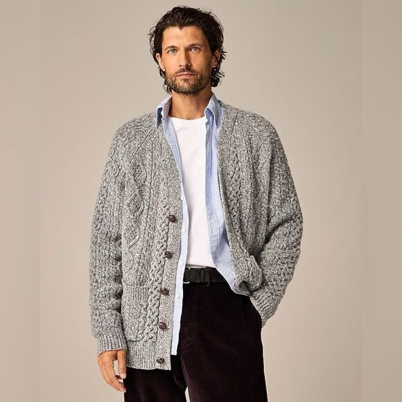 NWT J CREW $350 Merino wool cable-knit cardigan sweater in grey - Picture 2 of 7